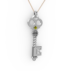 Anahtar Kolye - Peridot 8 ayar beyaz altın kolye (40 cm rose altın rolo zincir) #1ws8kus