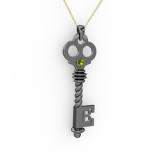 Anahtar Kolye - Peridot 925 ayar siyah rodyum kaplama gümüş kolye (40 cm altın rolo zincir) #4djdzv