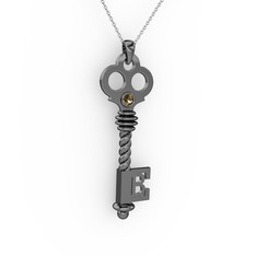 Anahtar Kolye - Dumanlı kuvars 925 ayar siyah rodyum kaplama gümüş kolye (40 cm gümüş rolo zincir) #70owcw
