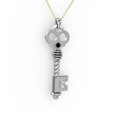 Anahtar Kolye - Siyah zirkon 14 ayar beyaz altın kolye (40 cm altın rolo zincir) #717rzq