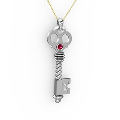 Anahtar Kolye - Rodolit garnet 18 ayar beyaz altın kolye (40 cm altın rolo zincir) #79otyb