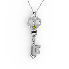 Peridot 14 ayar beyaz altın kolye (40 cm beyaz altın rolo zincir)