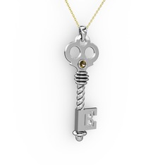 Anahtar Kolye - Dumanlı kuvars 18 ayar beyaz altın kolye (40 cm gümüş rolo zincir) #8f12sy