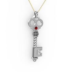 Anahtar Kolye - Garnet 18 ayar beyaz altın kolye (40 cm altın rolo zincir) #axpmhy