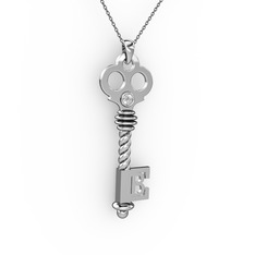 Anahtar Kolye - Pırlanta 8 ayar beyaz altın kolye (0.11 karat, 40 cm gümüş rolo zincir) #cacef1