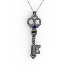 Anahtar Kolye - Lab safir 925 ayar siyah rodyum kaplama gümüş kolye (40 cm rose altın rolo zincir) #fvs1oi