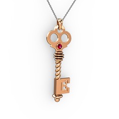 Anahtar Kolye - Rodolit garnet 8 ayar rose altın kolye (40 cm gümüş rolo zincir) #gg26cd