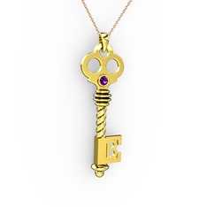 Anahtar Kolye - Ametist 18 ayar altın kolye (40 cm rose altın rolo zincir) #gm0nhk