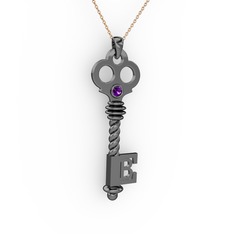 Anahtar Kolye - Ametist 925 ayar siyah rodyum kaplama gümüş kolye (40 cm gümüş rolo zincir) #hbwuiy