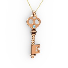 Anahtar Kolye - Akuamarin 8 ayar rose altın kolye (40 cm altın rolo zincir) #idbnxp
