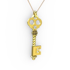 Anahtar Kolye - Pırlanta 925 ayar altın kaplama gümüş kolye (0.11 karat, 40 cm gümüş rolo zincir) #kxmizb