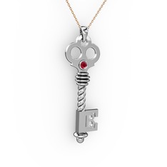 Anahtar Kolye - Kök yakut 18 ayar beyaz altın kolye (40 cm gümüş rolo zincir) #lrgisg