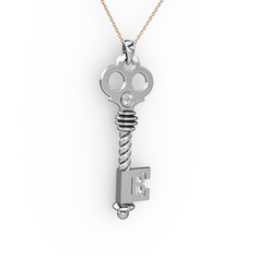 Anahtar Kolye - Pırlanta 14 ayar beyaz altın kolye (0.11 karat, 40 cm gümüş rolo zincir) #mwm9yz