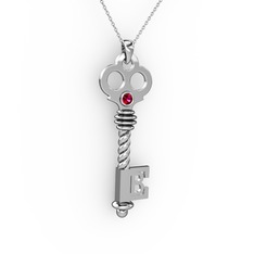 Anahtar Kolye - Rodolit garnet 14 ayar beyaz altın kolye (40 cm beyaz altın rolo zincir) #o053ly