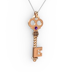 Anahtar Kolye - Ametist 14 ayar rose altın kolye (40 cm gümüş rolo zincir) #r97qye