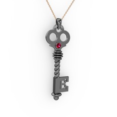 Anahtar Kolye - Rodolit garnet 925 ayar siyah rodyum kaplama gümüş kolye (40 cm rose altın rolo zincir) #u17o7c