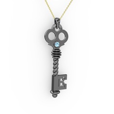 Anahtar Kolye - Akuamarin 925 ayar siyah rodyum kaplama gümüş kolye (40 cm altın rolo zincir) #vgcwv3