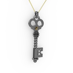 Anahtar Kolye - Dumanlı kuvars 925 ayar siyah rodyum kaplama gümüş kolye (40 cm gümüş rolo zincir) #x85ms1