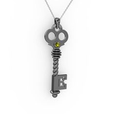 Anahtar Kolye - Peridot 925 ayar siyah rodyum kaplama gümüş kolye (40 cm beyaz altın rolo zincir) #z6tuj6