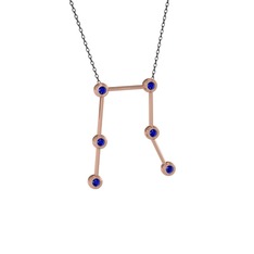 Gemini Kolye - Lab safir 8 ayar rose altın kolye (40 cm gümüş rolo zincir) #11lu4te