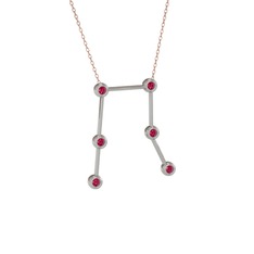 Gemini Kolye - Rodolit garnet 8 ayar beyaz altın kolye (40 cm rose altın rolo zincir) #155yzn1