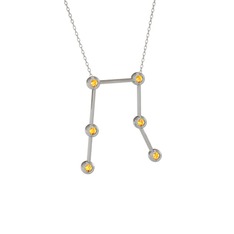 Gemini Kolye - Sitrin 14 ayar beyaz altın kolye (40 cm beyaz altın rolo zincir) #17zsbst