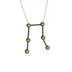Gemini Kolye - Sitrin 925 ayar siyah rodyum kaplama gümüş kolye (40 cm rose altın rolo zincir) #18wr34m