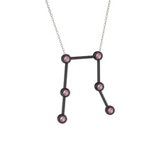 Gemini Kolye - Pembe kuvars 925 ayar siyah rodyum kaplama gümüş kolye (40 cm beyaz altın rolo zincir) #1gxreuf
