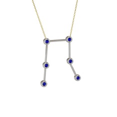Gemini Kolye - Lab safir 8 ayar beyaz altın kolye (40 cm altın rolo zincir) #1hg87i3