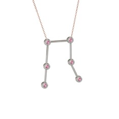 Gemini Kolye - Pembe kuvars 8 ayar beyaz altın kolye (40 cm rose altın rolo zincir) #1kbcezg