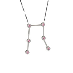 Gemini Kolye - Pembe kuvars 8 ayar beyaz altın kolye (40 cm gümüş rolo zincir) #1l1r1l1