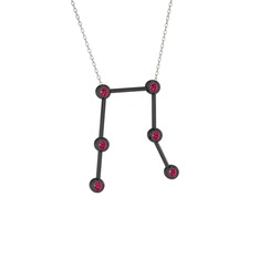 Gemini Kolye - Rodolit garnet 925 ayar siyah rodyum kaplama gümüş kolye (40 cm beyaz altın rolo zincir) #7nms3x