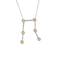 Gemini Kolye - Sitrin 14 ayar beyaz altın kolye (40 cm rose altın rolo zincir) #fy2q9y