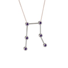 Gemini Kolye - Ametist 18 ayar beyaz altın kolye (40 cm rose altın rolo zincir) #h4102t