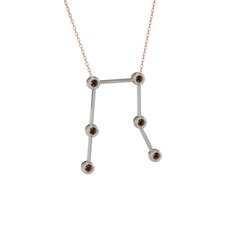 Gemini Kolye - Dumanlı kuvars 14 ayar beyaz altın kolye (40 cm rose altın rolo zincir) #p6iedm