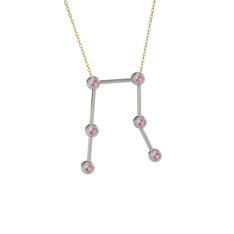 Gemini Kolye - Pembe kuvars 18 ayar beyaz altın kolye (40 cm altın rolo zincir) #zbyfiw
