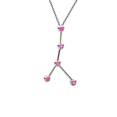 Cancer Kolye - Pembe kuvars 18 ayar beyaz altın kolye (40 cm gümüş rolo zincir) #11q8kvx