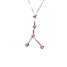 Pembe kuvars 18 ayar beyaz altın kolye (40 cm beyaz altın rolo zincir)