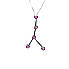 Pembe kuvars 925 ayar siyah rodyum kaplama gümüş kolye (40 cm beyaz altın rolo zincir)