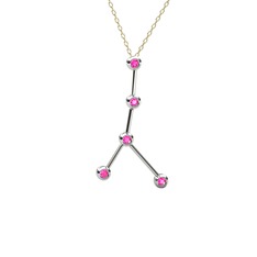 Cancer Kolye - Pembe kuvars 18 ayar beyaz altın kolye (40 cm altın rolo zincir) #i0221i