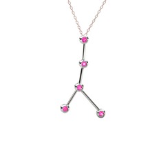 Pembe kuvars 8 ayar beyaz altın kolye (40 cm rose altın rolo zincir)