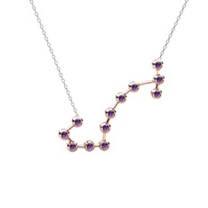 Ametist 925 ayar rose altın kaplama gümüş kolye (40 cm beyaz altın rolo zincir)