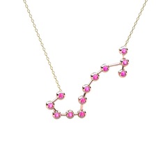Pembe kuvars 8 ayar rose altın kolye (40 cm gümüş rolo zincir)