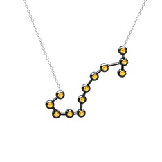 Scorpio Kolye - Sitrin 925 ayar siyah rodyum kaplama gümüş kolye (40 cm beyaz altın rolo zincir) #1xmfm4x