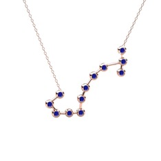 Lab safir 8 ayar rose altın kolye (40 cm gümüş rolo zincir)