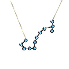 Scorpio Kolye - Akuamarin 925 ayar siyah rodyum kaplama gümüş kolye (40 cm altın rolo zincir) #m36u9o