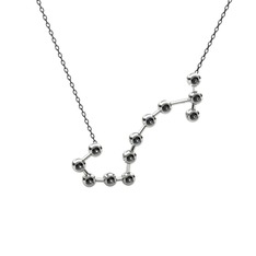 Siyah zirkon 18 ayar beyaz altın kolye (40 cm gümüş rolo zincir)