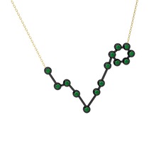 Pisces Kolye - Kök zümrüt 925 ayar siyah rodyum kaplama gümüş kolye (40 cm gümüş rolo zincir) #10p5a29