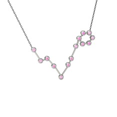 Pisces Kolye - Pembe kuvars 8 ayar beyaz altın kolye (40 cm gümüş rolo zincir) #1n887ak