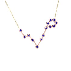Pisces Kolye - Lab safir 925 ayar rose altın kaplama gümüş kolye (40 cm gümüş rolo zincir) #1ogqfv5